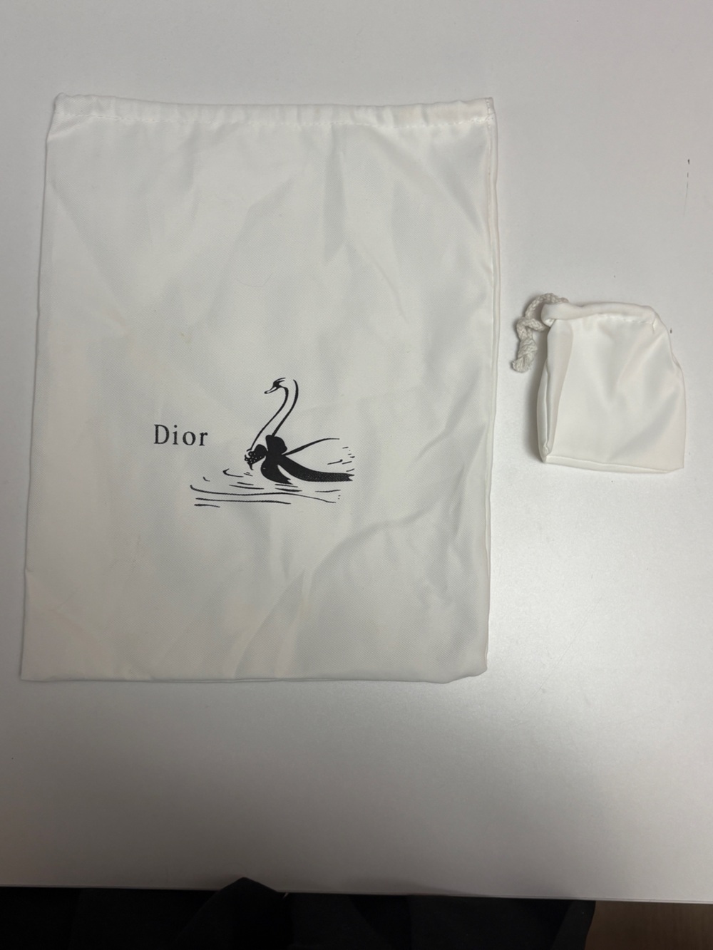 Dior White Drawstring Dust Bag Set with Swan Motif